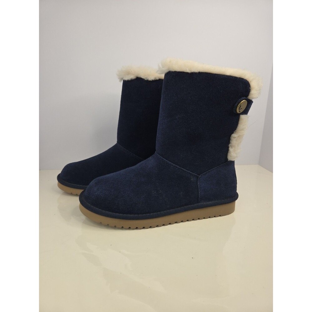 Koolaburra By Ugg Blue Suede Mid Calf  Sz 7 Fur Lining Snow Boot Comfy & Warm